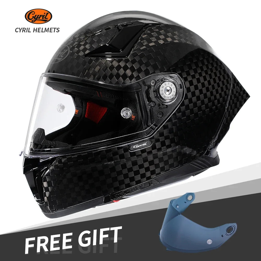 Cascos de moto integrales unisex ligeros de fibra de carbono Kevlar, cascos de calle, cascos de carreras aprobados por DOT ECE CYRIL Casco Moto