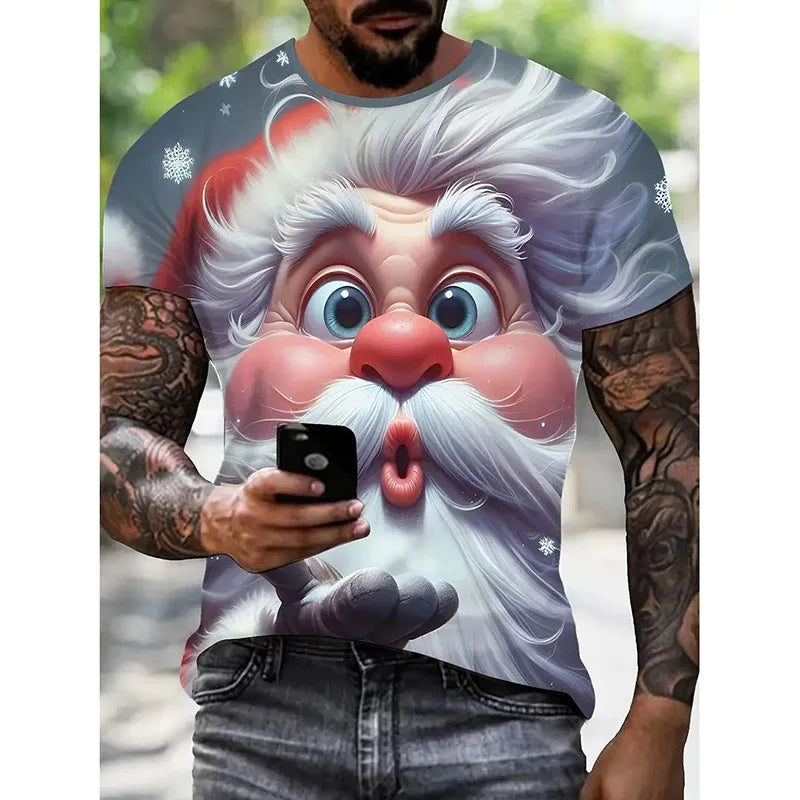 T-shirt Noël unisexe 2026 — père noël imprimé, mignon, drôle, manches courtes, cadeau enfant