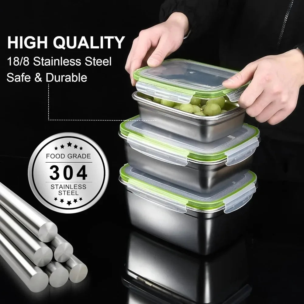 Fiambrera Bento de acero inoxidable 304 de grado alimenticio, recipiente de almacenamiento de alimentos, tapa de silicona a prueba de fugas, apto para lavavajillas, 1/3 unidades
