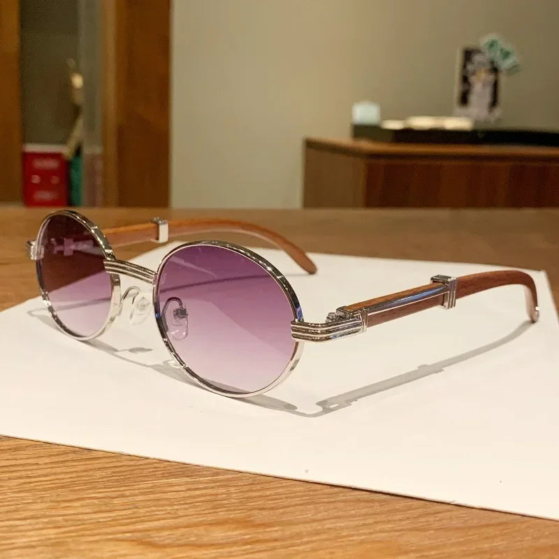 Gafas de sol ovaladas de madera para hombre y mujer, gafas de sol vintage, gafas de sol de lujo, gafas de diseño, moda