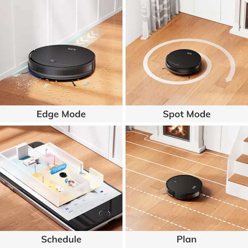 Robot aspirateur 5000 Pa — navigation gyroscopique, auto-chargement, brosse rotative