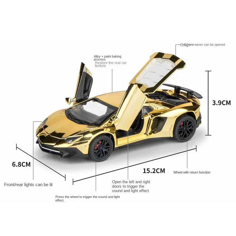 Modelo a escala de Lamborghini SVJ LP750 para niño, superdeportivo de juguete con sonido y luces, vehículo de fundición a presión, escala 1:32