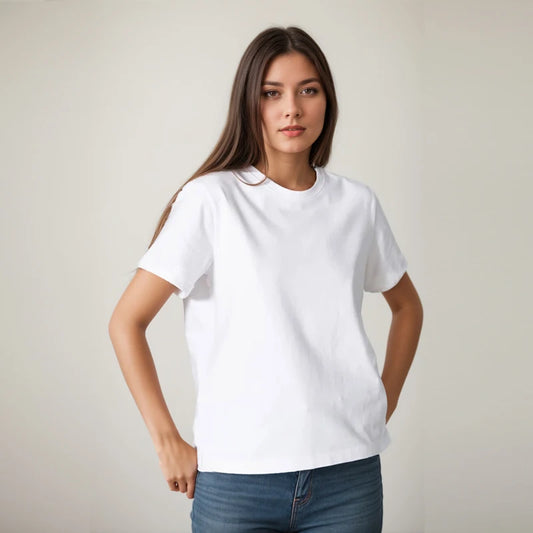 T-shirt en coton manches courtes 220g — Y2K, décontracté, confortable, noir et blanc, col rond, femme