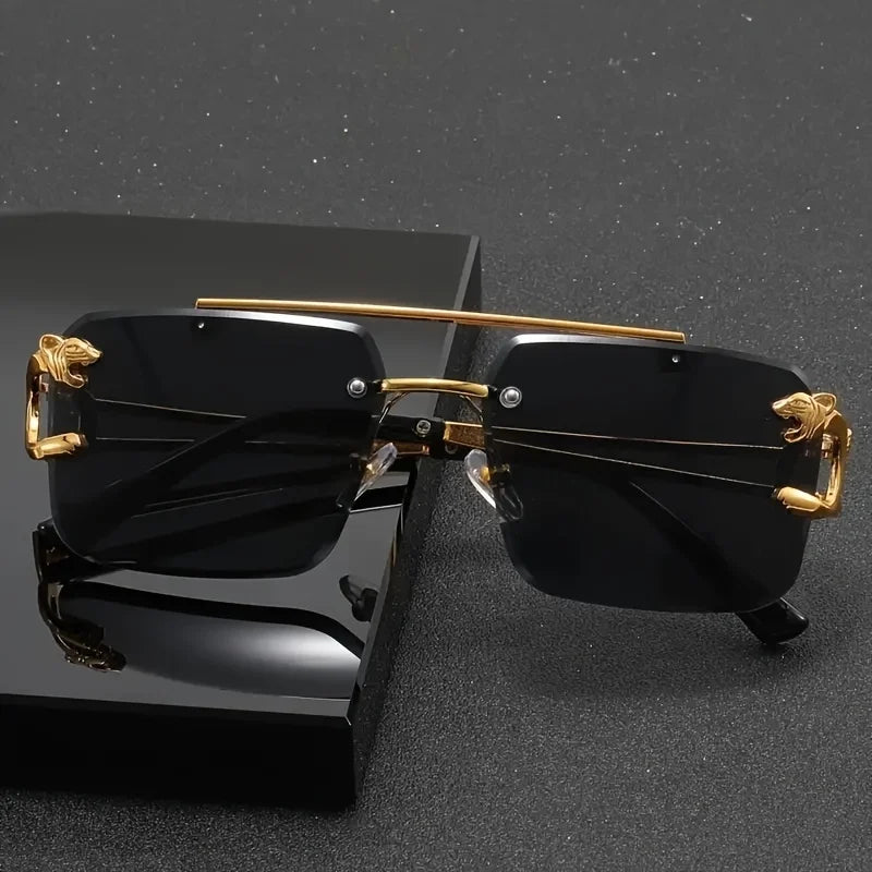 Lunettes de soleil noires sans cadre — hommes, femmes, voyage, plein air, vintage, mode dorée
