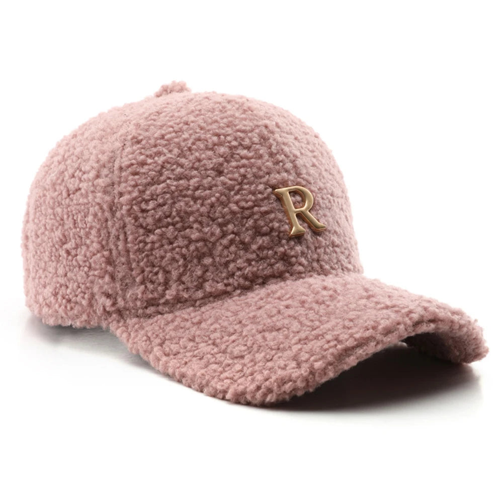 Casquette de baseball en laine d'agneau verte — lettres dorées, trucker, hiver, femme et homme