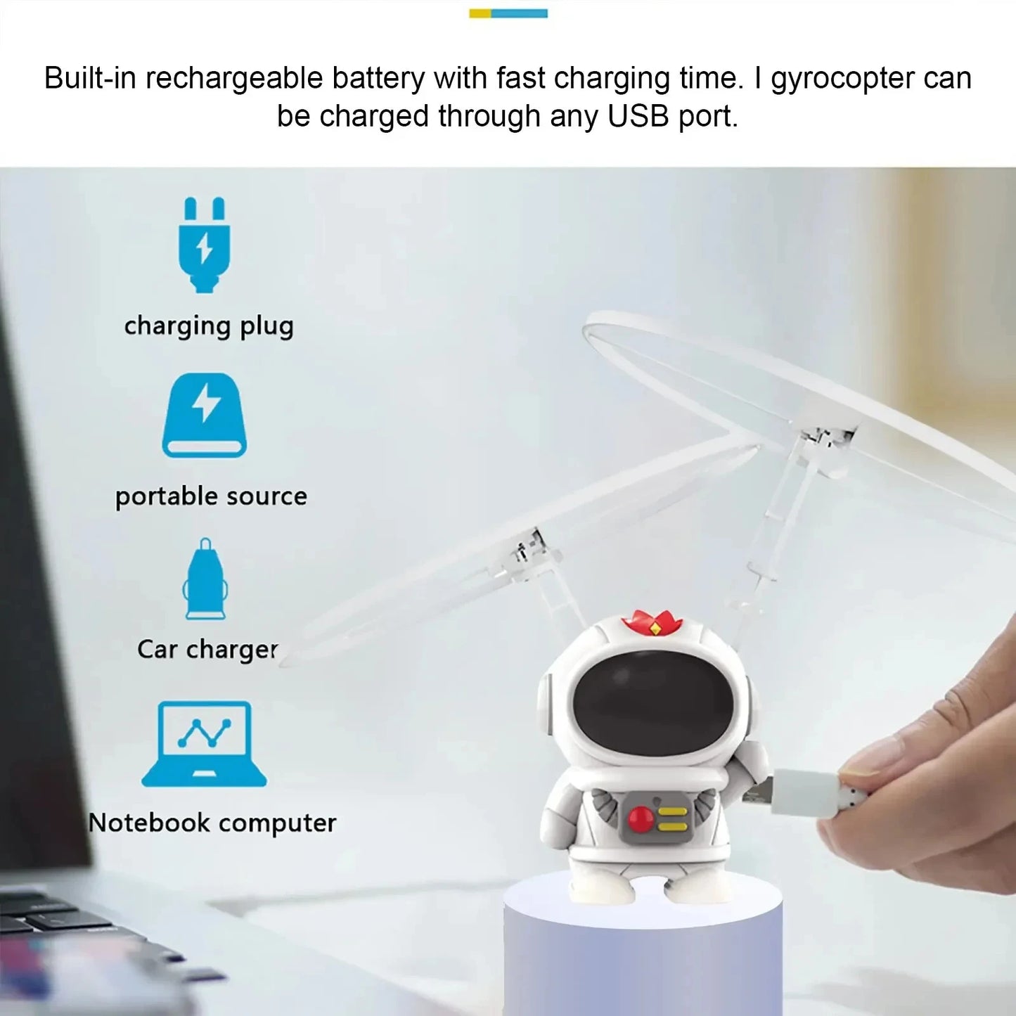 Creative Astronaut Mini Drone, Cartoon Flying Robot, USB Charging Toys, Hand Control Helicopter, Kids Gift