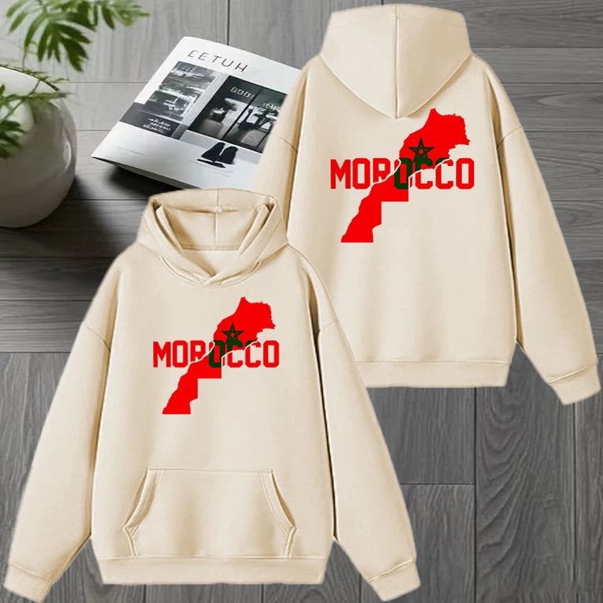 Automne hiver maroc harajuku nouveau en Double face imprimé sweat à capuche noir hommes femmes polaire pull décontracté unisexe mode sweat