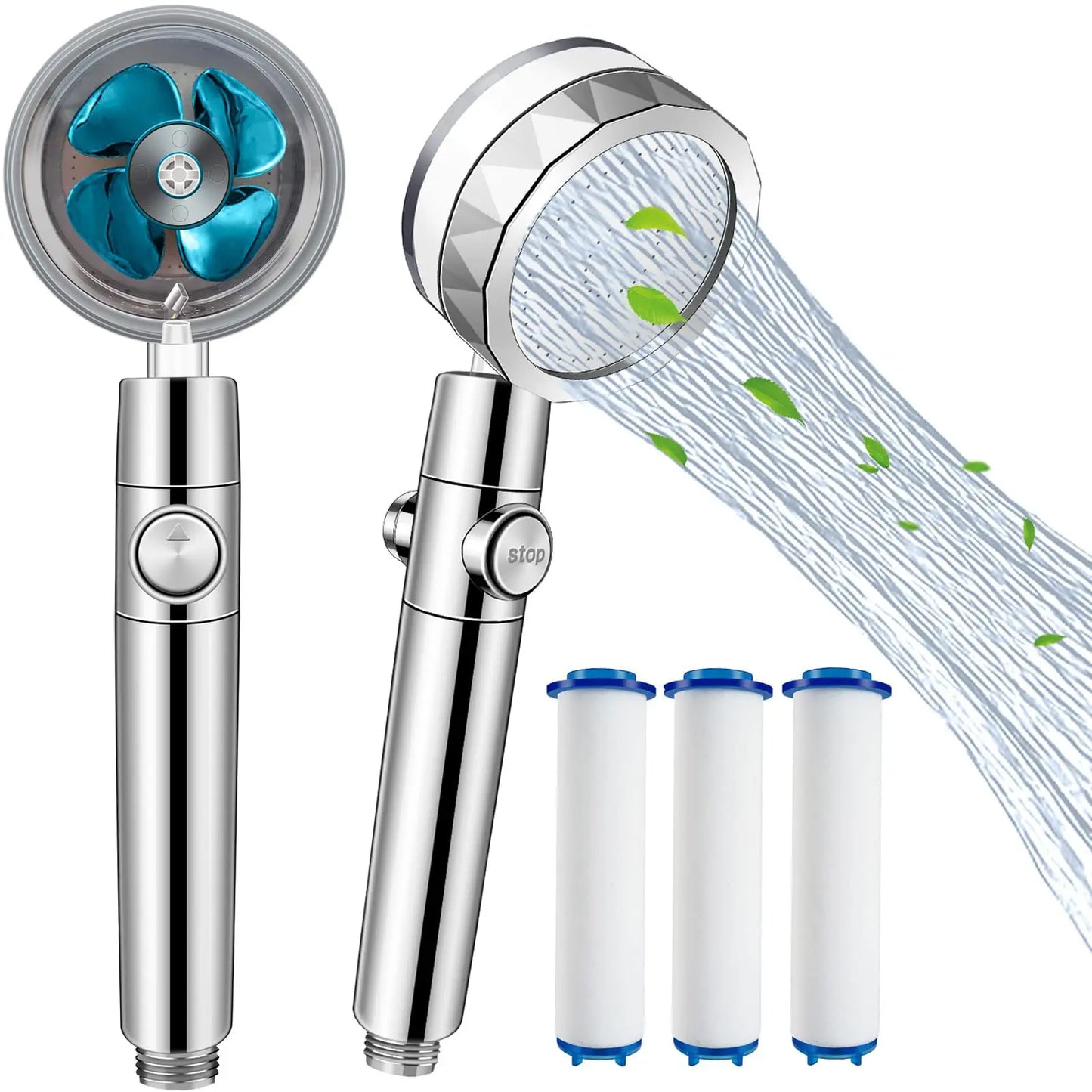 Pommeau de douche avec ventilateur Turbo, Rotation à 360 degrés, haute pression, économie d'eau, Spray réglable, filtres, accessoires de salle de bains