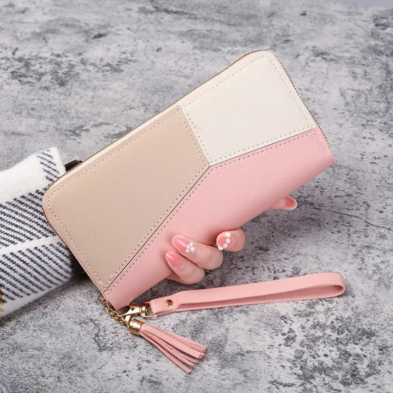 Portefeuille Long Femme Cuir PU Zipper — Porte-Monnaie Cartes Sac à Main