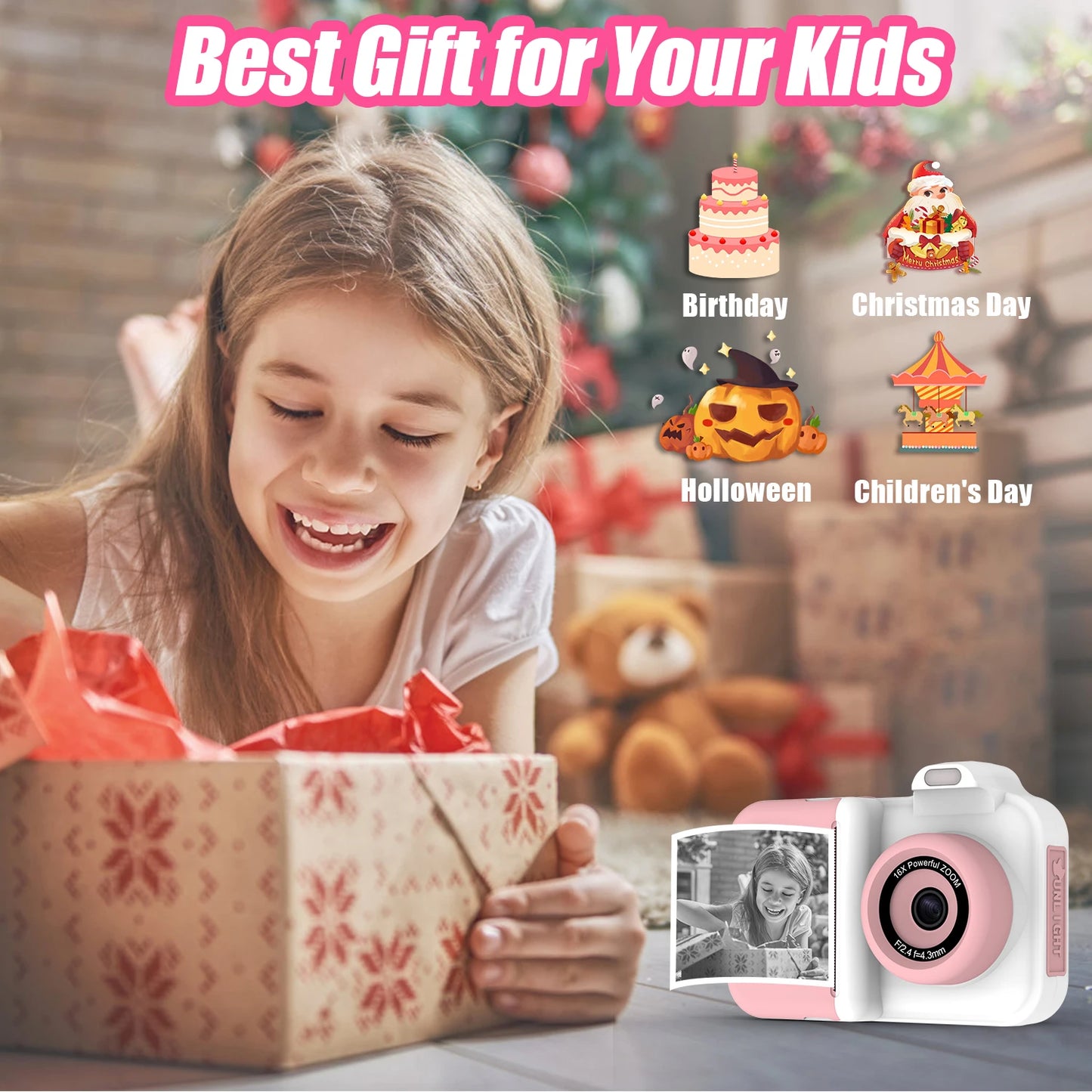 Cámara digital para niños, impresión instantánea, doble lente, grabación de video HD 1080P, 32G, para niños y niñas, regalos de Navidad, juguetes
