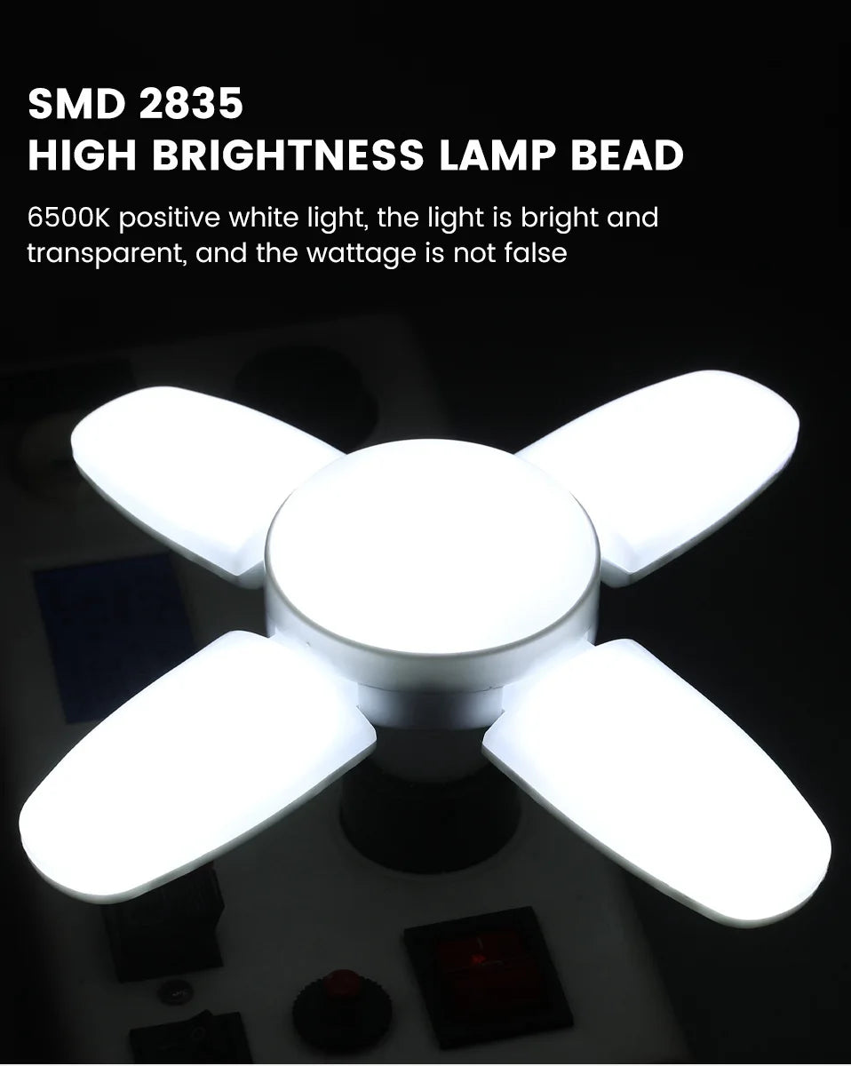 Ampoule LED pliable en forme d'éventail E27, déformation AC220V/110V pour plafonniers domestiques, entrepôt et Garage, feuille blanche 6500K