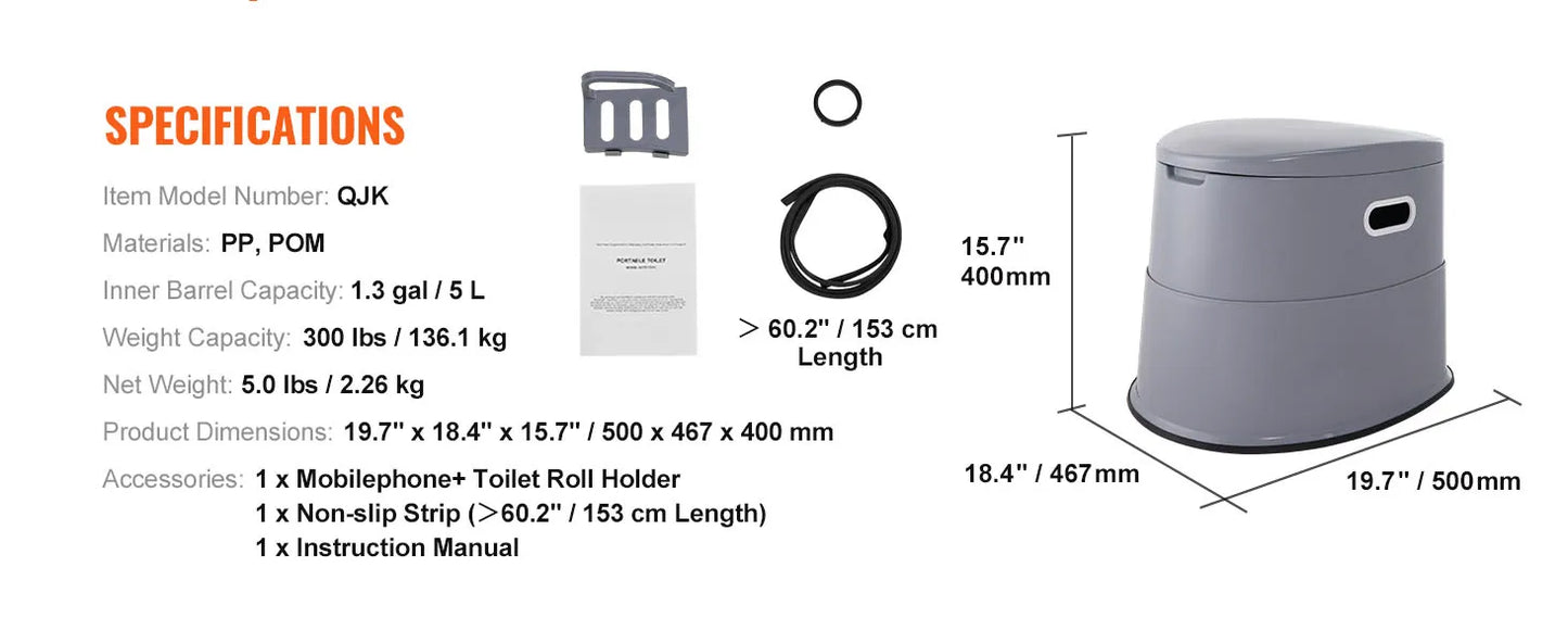 SucceBuy Toilettes portables pour camping Toilettes de voyage avec seau intérieur amovible de 1,3 gal/porte-papier amovible pour un long voyage sur route
