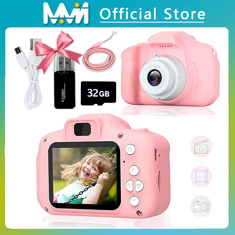 Cámara para niños súper linda, juguete educativo para niños, cámara digital de cumpleaños para bebés, cámara de video 1080P con regalo gratis para niña