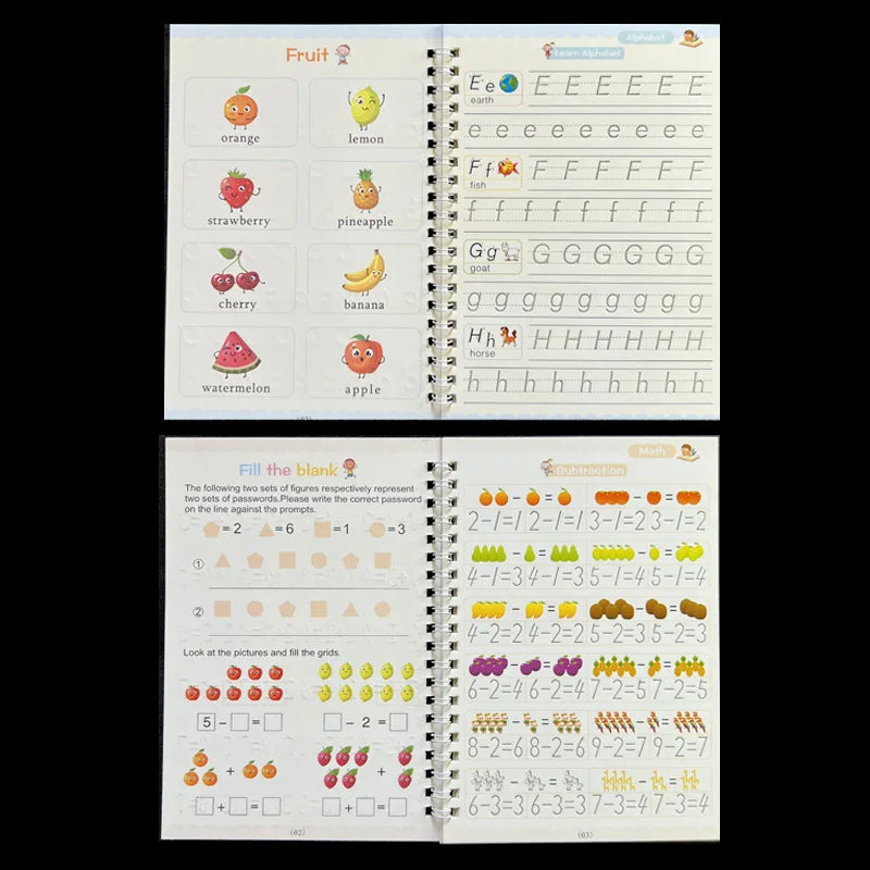Cahier de pratique magique pour enfants — stylo, calligraphie, écriture réutilisable, préscolaire
