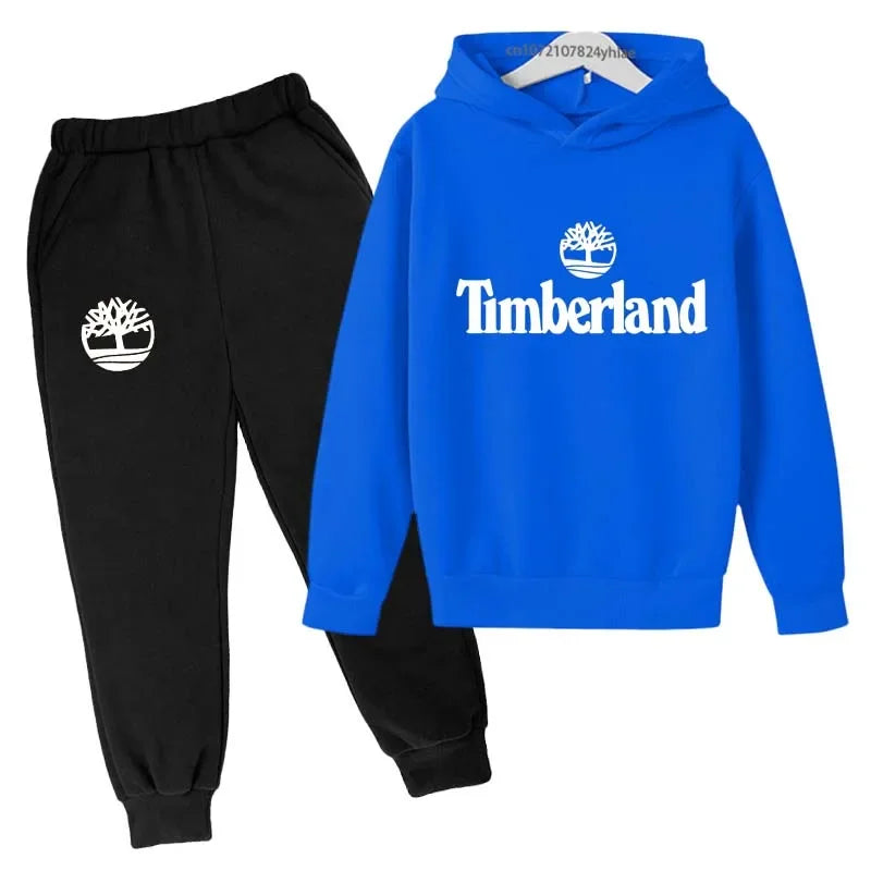Trajes casuales para niños y niñas de 2 a 13 años, marca de moda, letras estampadas, 2 piezas, sudadera con capucha + pantalón