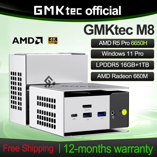 Mini PC GMKtec M8 AMD Ryzen 5Pro 6650H Nucbox Windows 11 LPDDR5 16 Go 500 Go/1 To GPU Radeon 660M Oculink Wifi 6E BT5.2