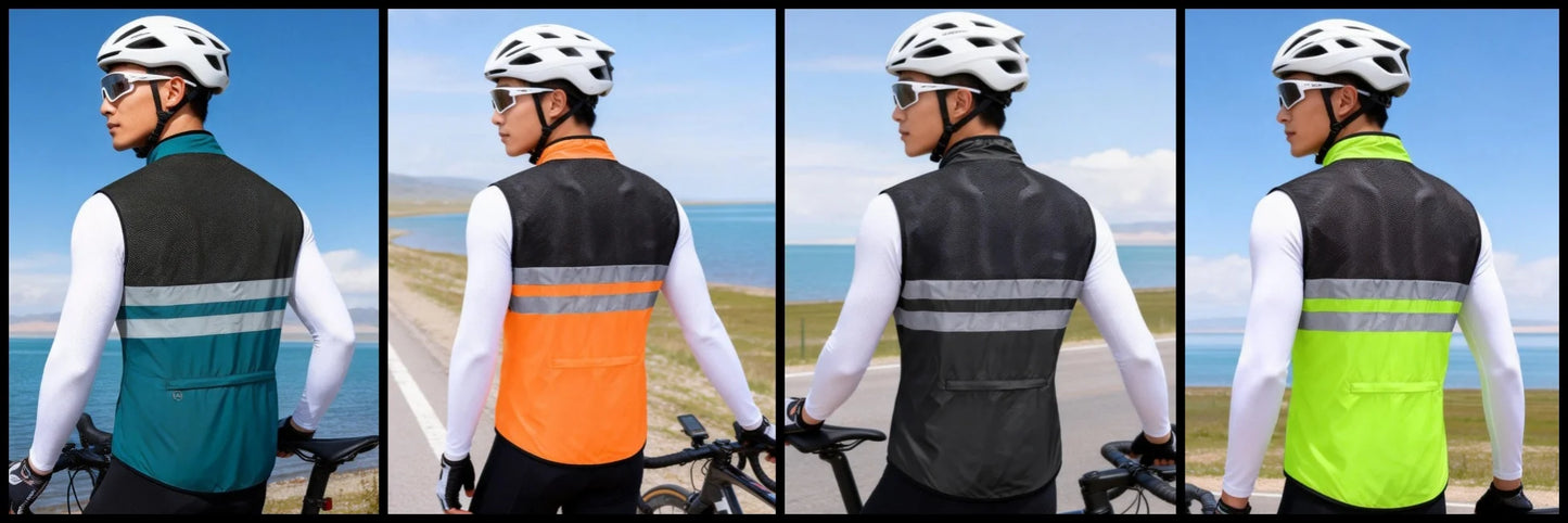 Gilet de cyclisme ultraléger sans manches — résistant à l'eau, coupe-vent, VTT, visibilité nocturne