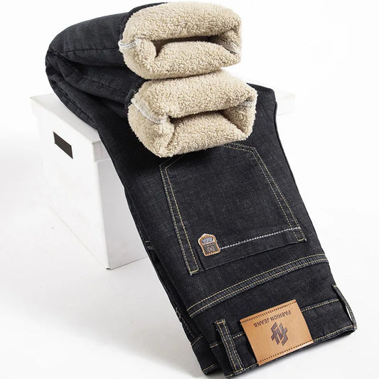 Jean Hiver Agneau Peluche Homme — Droit Polaire Chaud Grande Taille 40