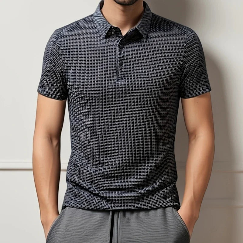 Nueva camiseta tipo polo de moda para hombre de negocios informal de manga corta con estampado de huesos y color liso, transpirable, cómoda y versátil para verano