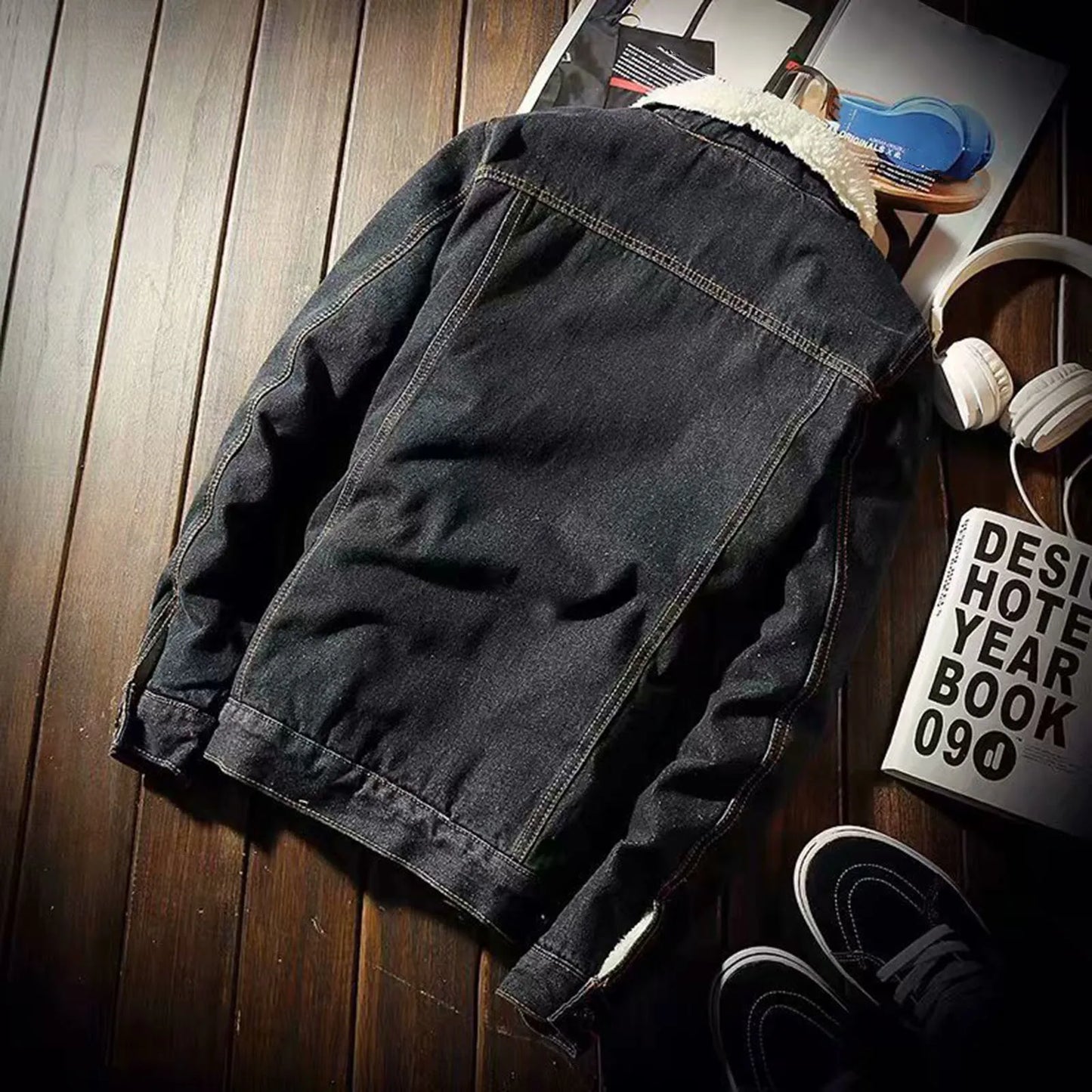 Otoño Hombres forro polar Chaquetas de mezclilla moda moto Vintage chaquetas vaqueras Hombres ajuste Delgado algodón casual negro azul abrigos