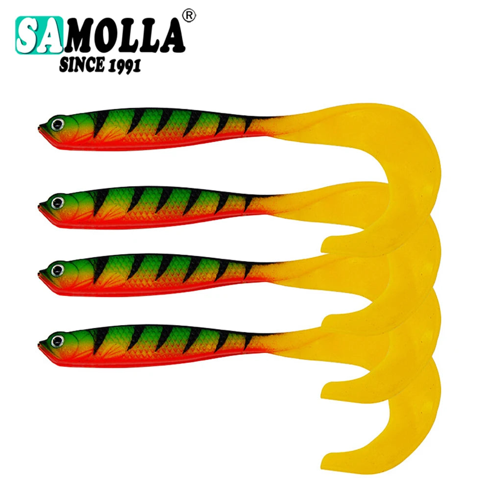 4 Pcs/lot Soft Worm Baits, Long Tail Bass Lures, Realistic Fishing Lure 4 Pieces Fishing Lure Jigs Wobblers 12.5cm 55g Shad T-tail