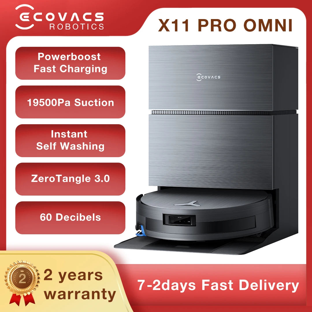 ECOVACS Robot aspirador barredor DEEBOT X11 PRO OMNI 19500pa, robot de limpieza con mopa y succión, aspiradora fregadora inalámbrica para el hogar con estación de carga