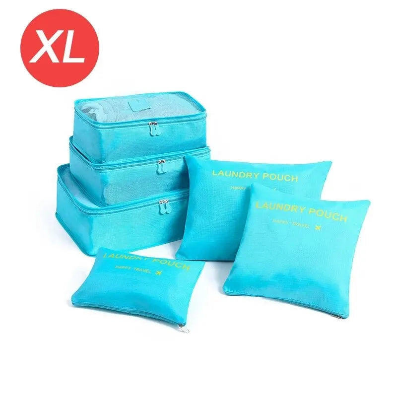 Organizador de viaje de gran tamaño, 6 piezas, maleta portátil, ropa, zapatos, neceser de maquillaje, organizador de equipaje, bolsa de almacenamiento de viaje