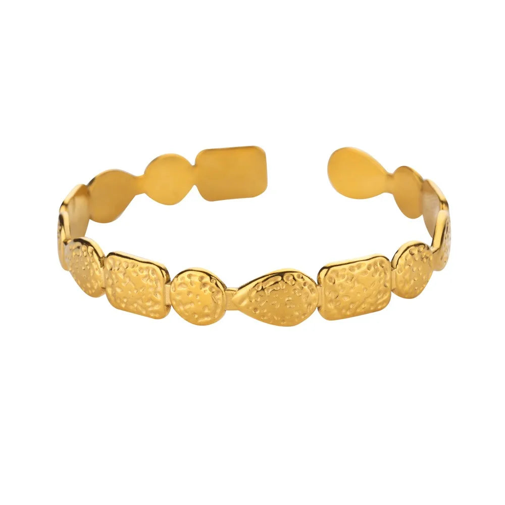 Exquisite Classic Bump Pattern Opening Bracelets for Women, Gold Color Stainless Steel Cuff Hand Ornament Gift