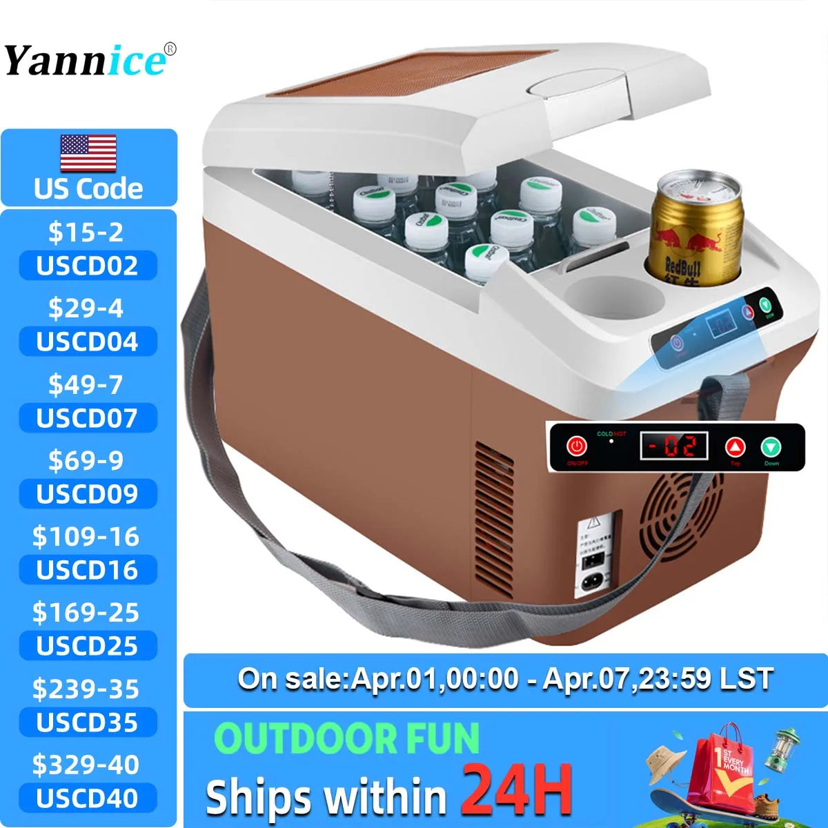 Mini réfrigérateur portable 15L — écran LED, super refroidissement, voiture, maison, camping