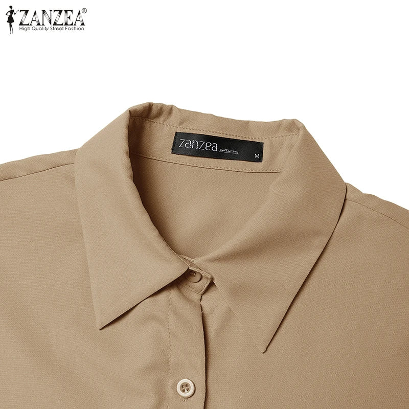 Femmes été OL Robe de travail ZANZEA élégant à manches courtes bureau Robe d'été décontracté solide une ligne boutons vacances robes caftan Robe