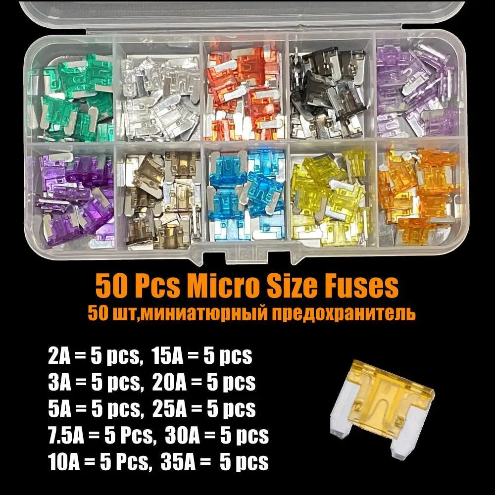 Mini fusibles de voiture automatiques moyens 2A/3A/5A/7.5A/10A/15A/20A/25A/30A/35A Amp avec mallette de rangement, Kit de jeu de fusibles à lame d'assortiment