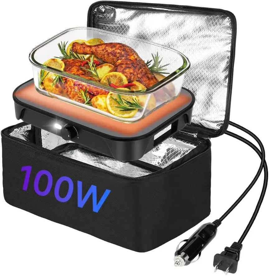 Four portable 100W adjustable food warmer, 12V/24V/110V electric lunch box for adults, personal microwave for reheating