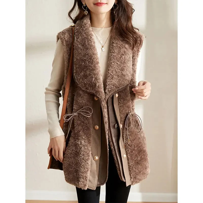 Chalecos de piel de cordero para mujer, Wstring de proximidad, chalecos elegantes de otoño para mujer, nueva colección