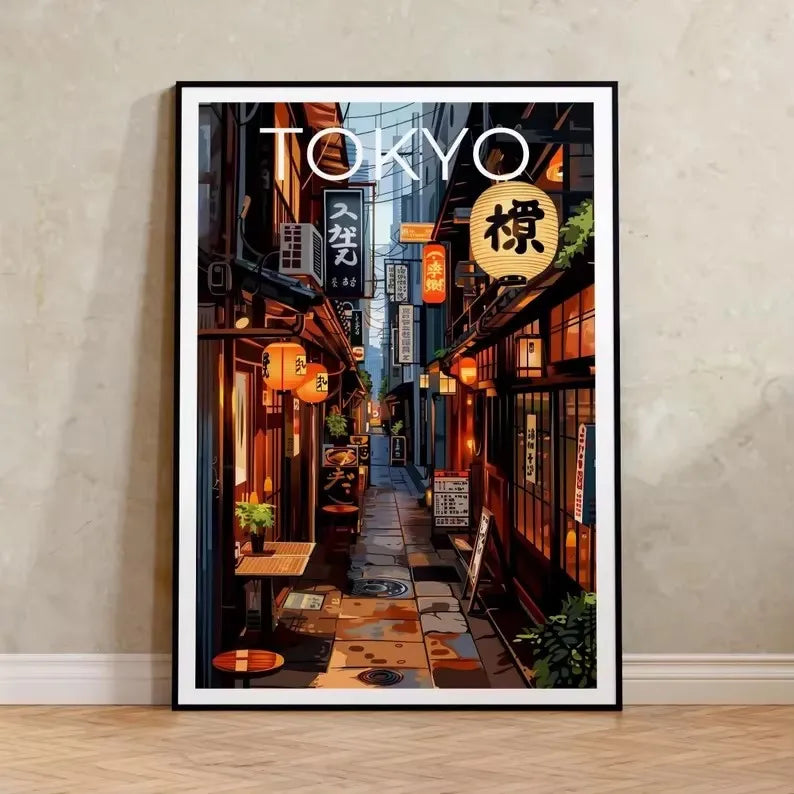 Lienzo impreso de paisaje japonés retro, arte asiático, póster de arte de pared de ferrocarril, sala de estar moderna, dormitorio, baño, decoración del hogar