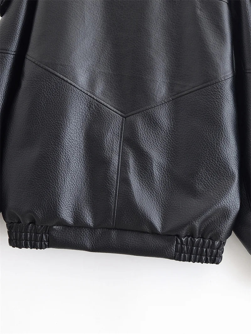 Veste femme automne 2025 nouveau noir à manches longues galets Faux cuir veste moto Style personnalité mode