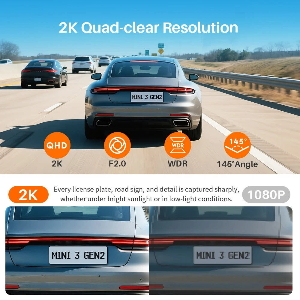 MINI3 Gen2 KAWA - Pequeña cámara de salpicadero para coche DVR, grabadora de vídeo automática, 2K WiFi y APP/control por voz, visión nocturna 2025 - Nueva Dashcam mejorada