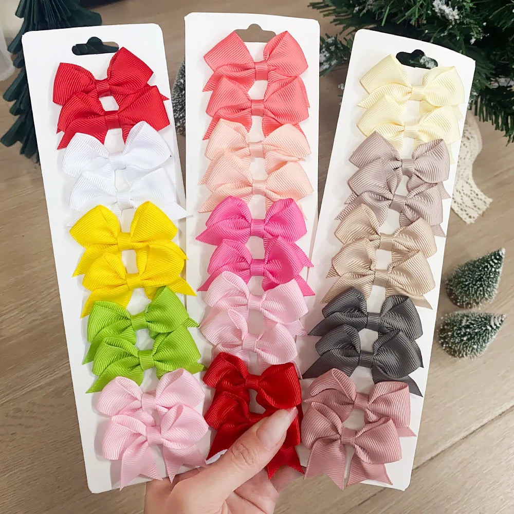 Pinces à cheveux avec nœuds pour enfants, couleur unie, pour bébés filles, ruban fait à la main, épingle à cheveux, Barrettes, accessoires pour cheveux du nouvel an, 10 pièces/ensemble