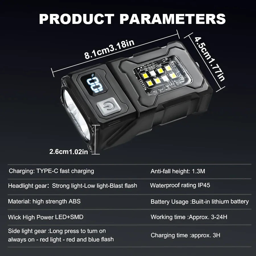 MINI lampe de poche LED Rechargeable par USB, lampe de poche Portable à aimant arrière, lanterne de Camping Super brillante, lumière de secours COB latérale