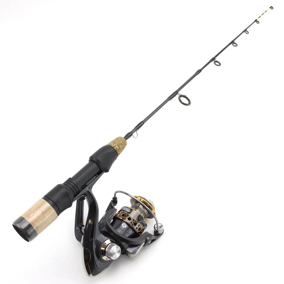 Canne à Pêche sur Glace Télescopique 60cm avec Moulinet — Carbone Hiver