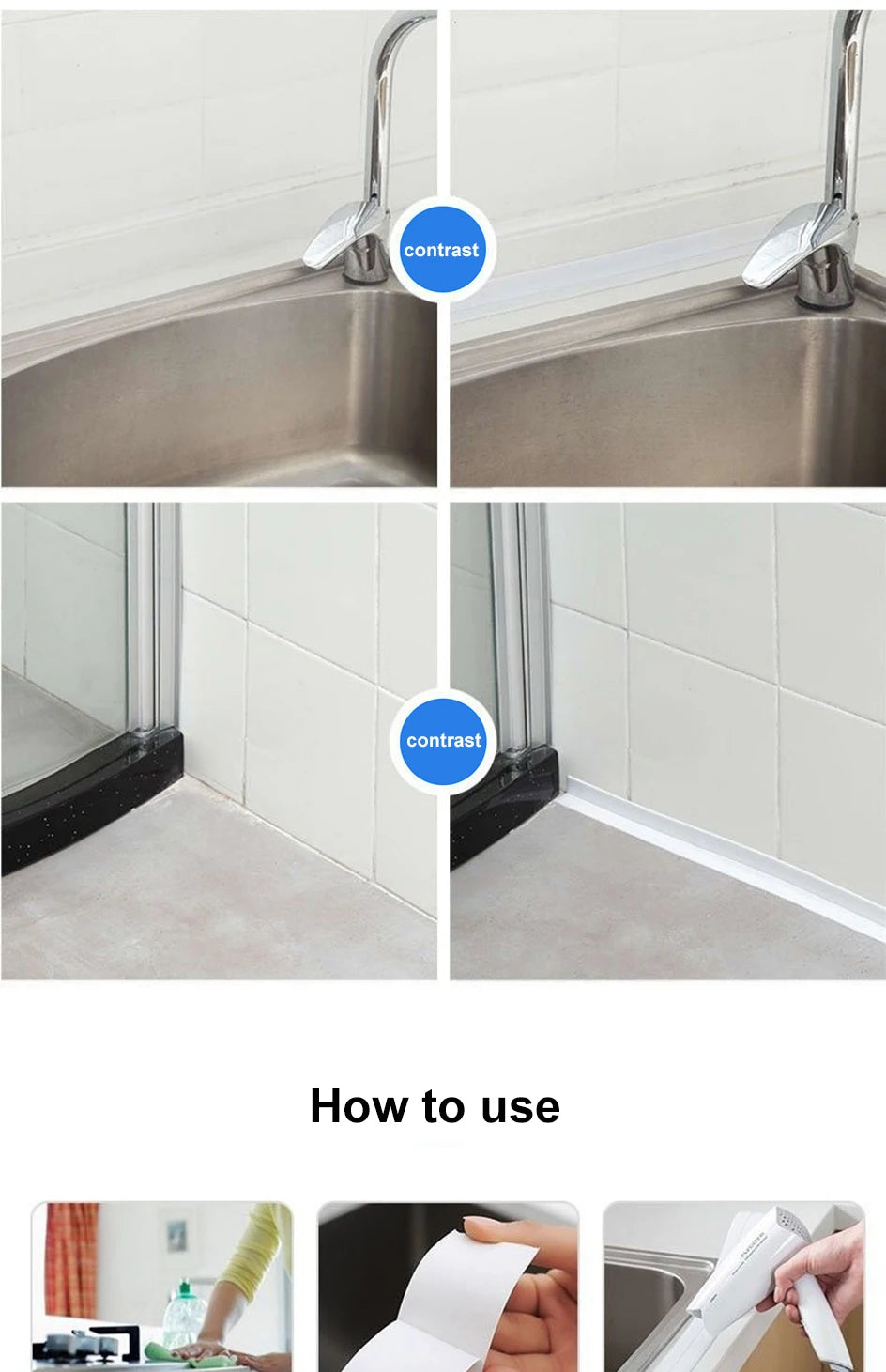 Bande de calfeutrage de bain auto-adhésive en PVC, 3.2M, résistant à l'huile, autocollant mural d'angle de bord d'évier de cuisine, bande d'étanchéité étanche pour toilettes