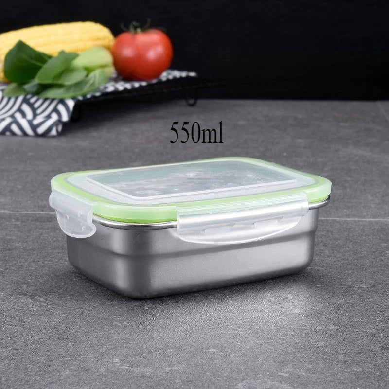 Fiambrera Bento de acero inoxidable 304 de grado alimenticio, recipiente de almacenamiento de alimentos, tapa de silicona a prueba de fugas, apto para lavavajillas, 1/3 unidades