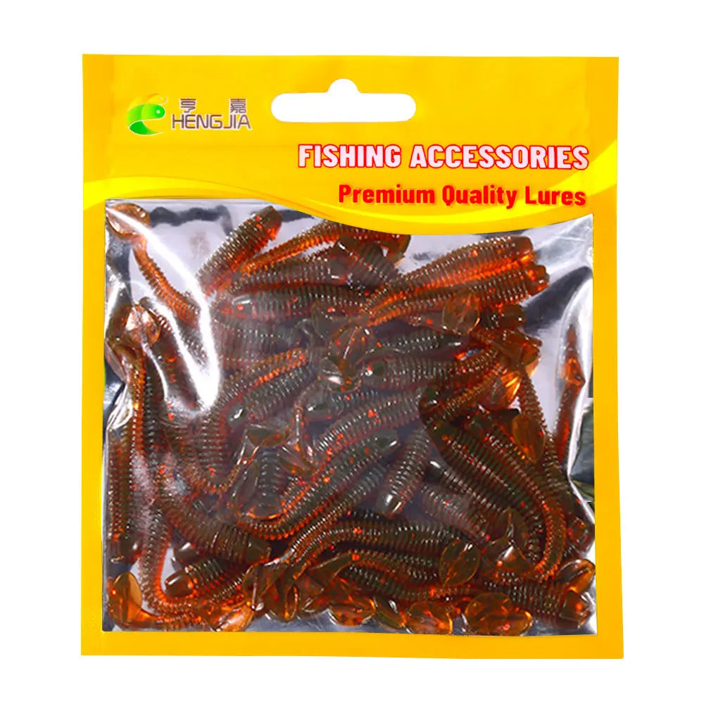 Hengjia 10-50pcs/lot 4.5CM Small Soft Silicone T-Tail Worm Swimbait Lure Fishing Tackle for Carp Black-bass Pike