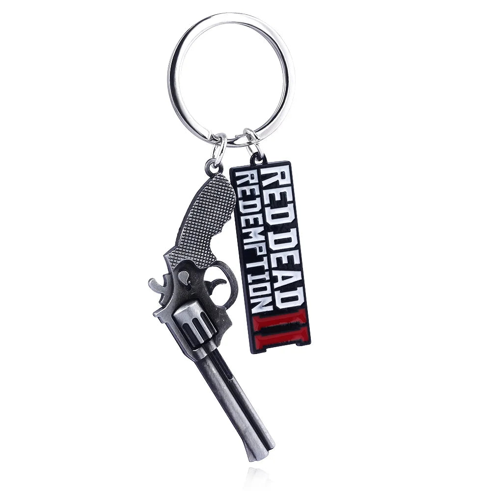 Jeu RDR2 Arthur Morgan Revolver porte-clés rouge mort rédemption 2 porte-clés Western Cowboy Fans cadeau Cosplay hommes femmes sac bijoux