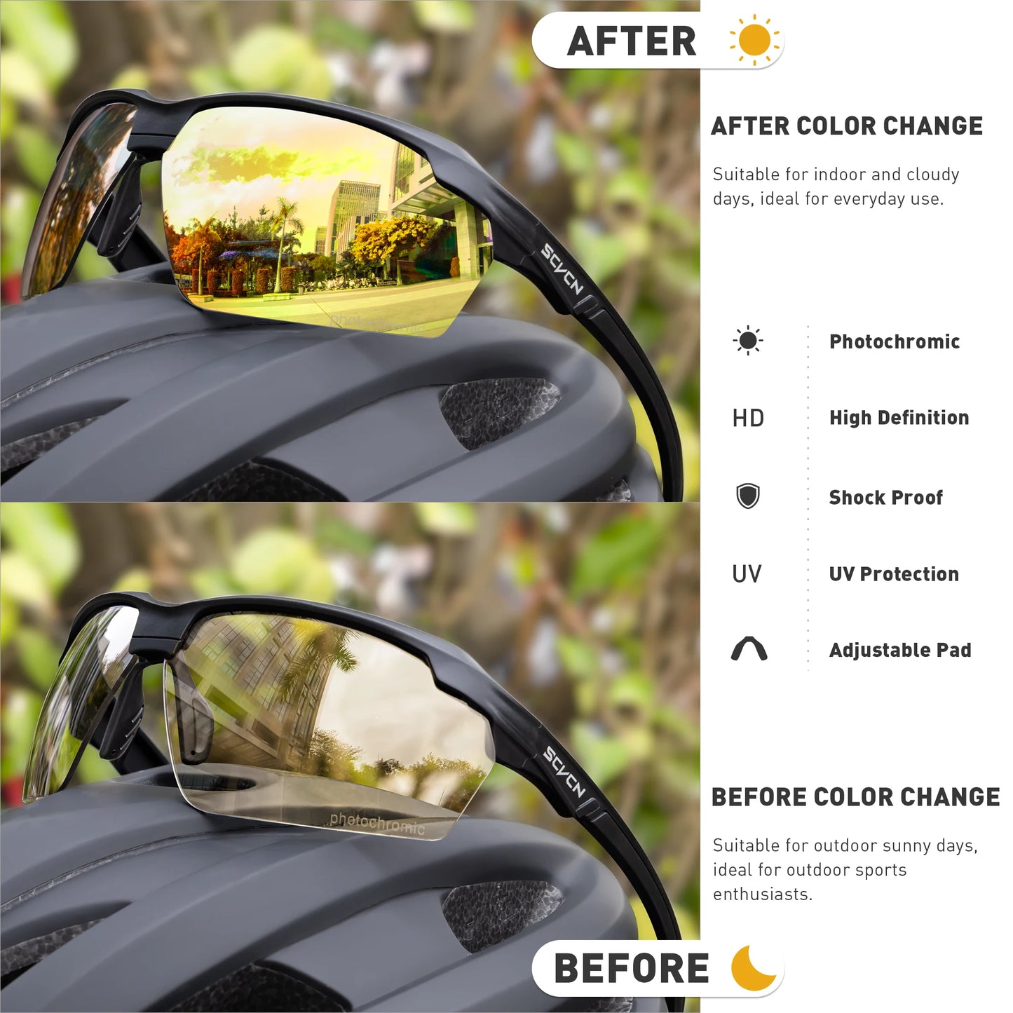 Lunettes de randonnée polarisées SCVCN, lunettes de cyclisme UV400, lunettes de vélo, lunettes de sport de plein air, équipement de course à pied et de camping