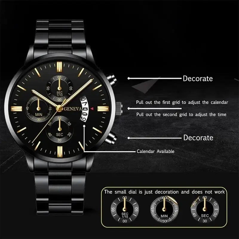 Montre Quartz Acier Inoxydable Homme — Calendrier Affaires Bracelet