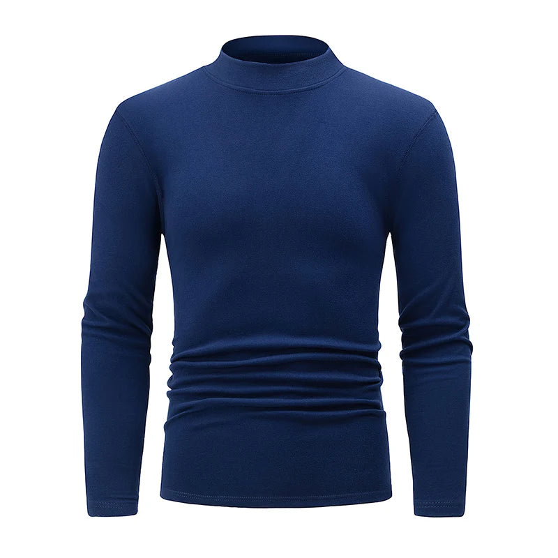 1/2 pcs Autumn and Winter Men's Fashionable Semi-High Neck Long-Sleeve Base Top Solid Color Casual Sports Fitness Warm T-Shirt