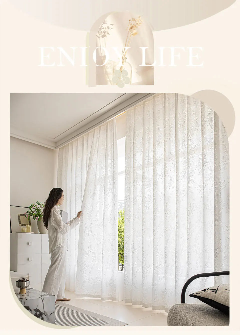 Cortinas francesas para sala de estar, cortina semitransparente sólida de lujo para balcón, visillo de tul personalizado para boda
