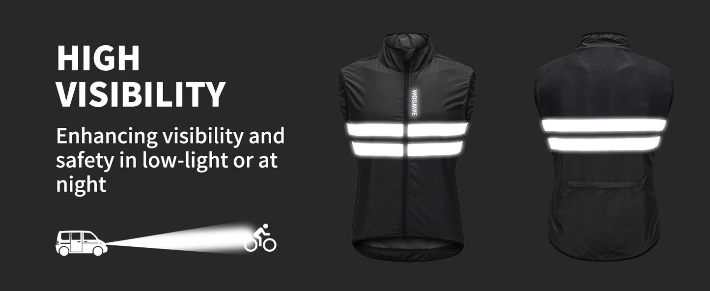 Gilet de cyclisme ultraléger sans manches — résistant à l'eau, coupe-vent, VTT, visibilité nocturne