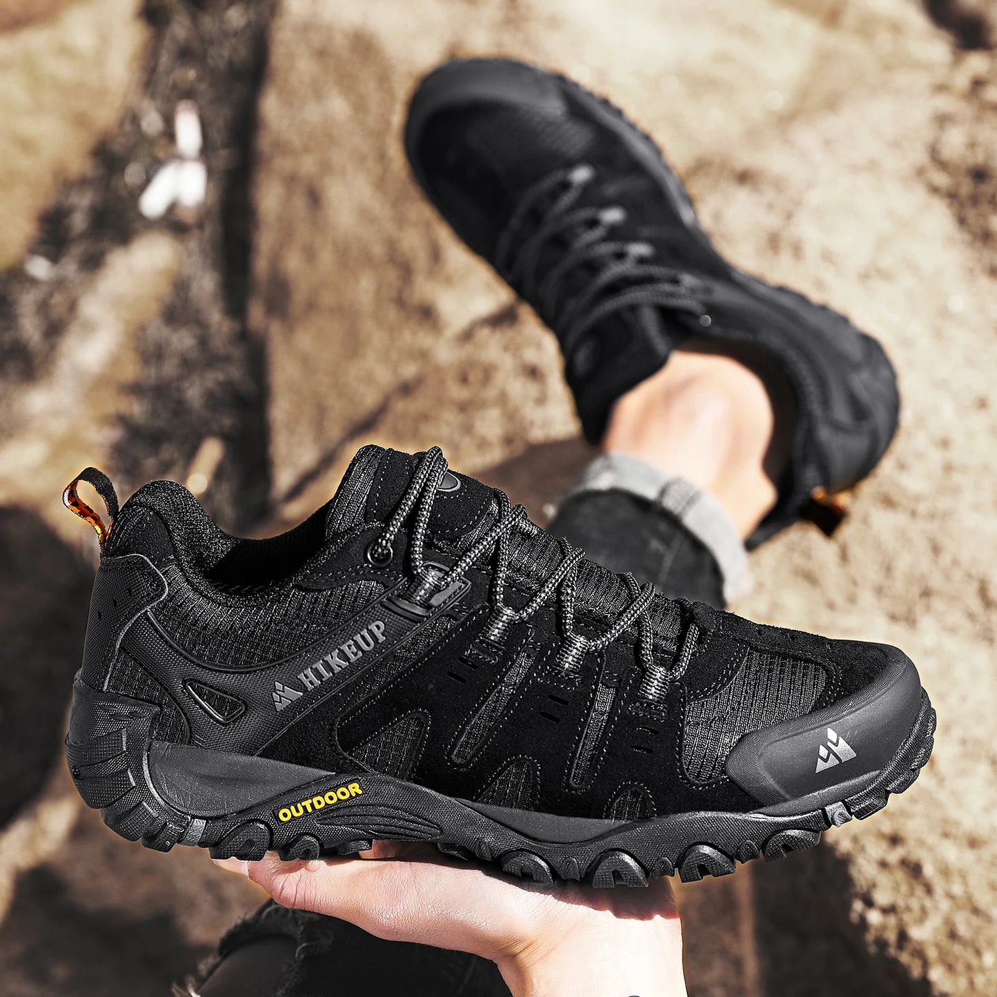 HIKEUP chaussures de randonnée pour hommes chaussures d'extérieur en daim et cuir résistant à l'usure hommes Trekking marche chasse baskets tactiques