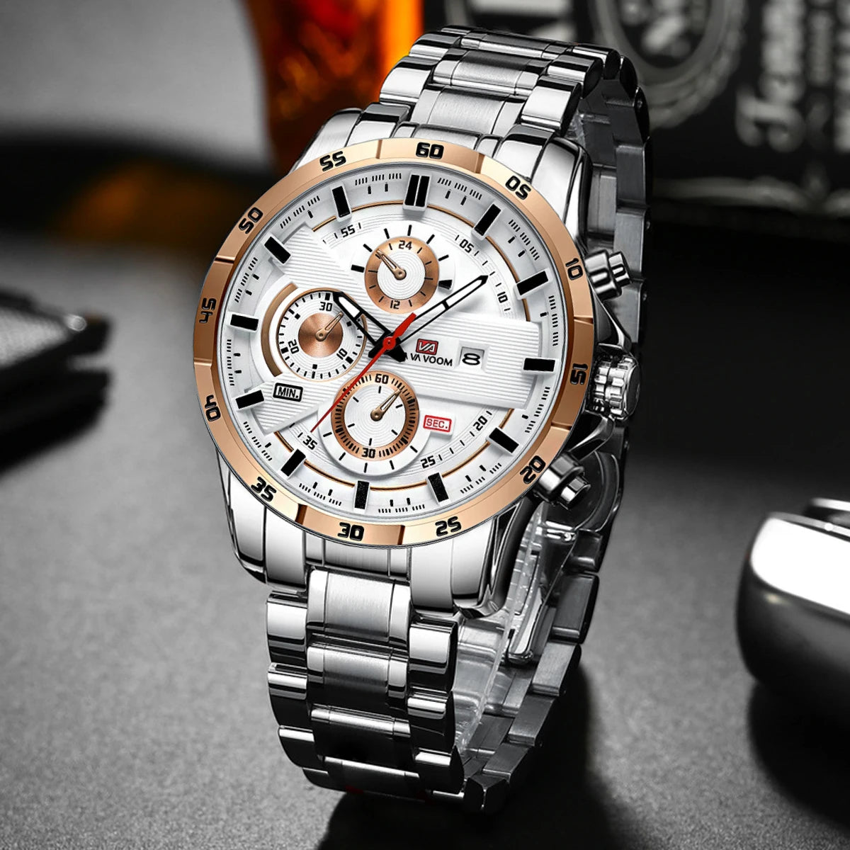 Montre à quartz en cuir pour homme, style sport, grand, décontracté, mode, original, noir, rose, or, calendrier, 46mm
